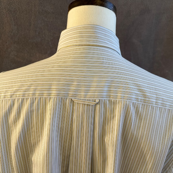 New Henry Jacobson Lg putty/ yellow stripe cotton hidden button down sport shirt - Picture 6 of 6
